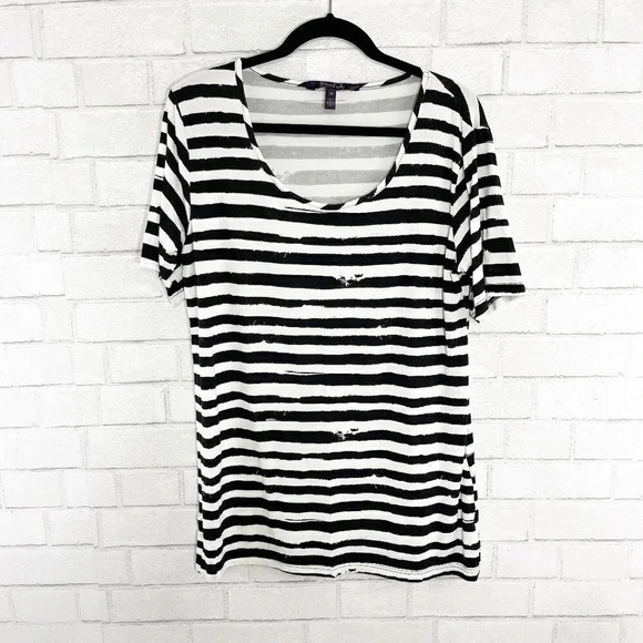 Long Tall Sally Black & White Striped Scoop Neck Tee Shirt Women's Size Medium - Picture 1 of 7